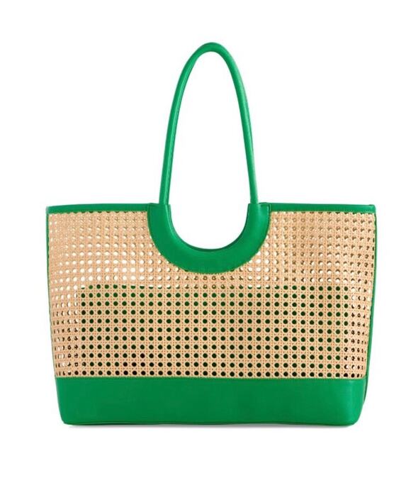 Shiraleah Handbags - Shiraleah Lyra Tote Bag Green Woven Cane Straw Vegan Leather Large Beach NWT